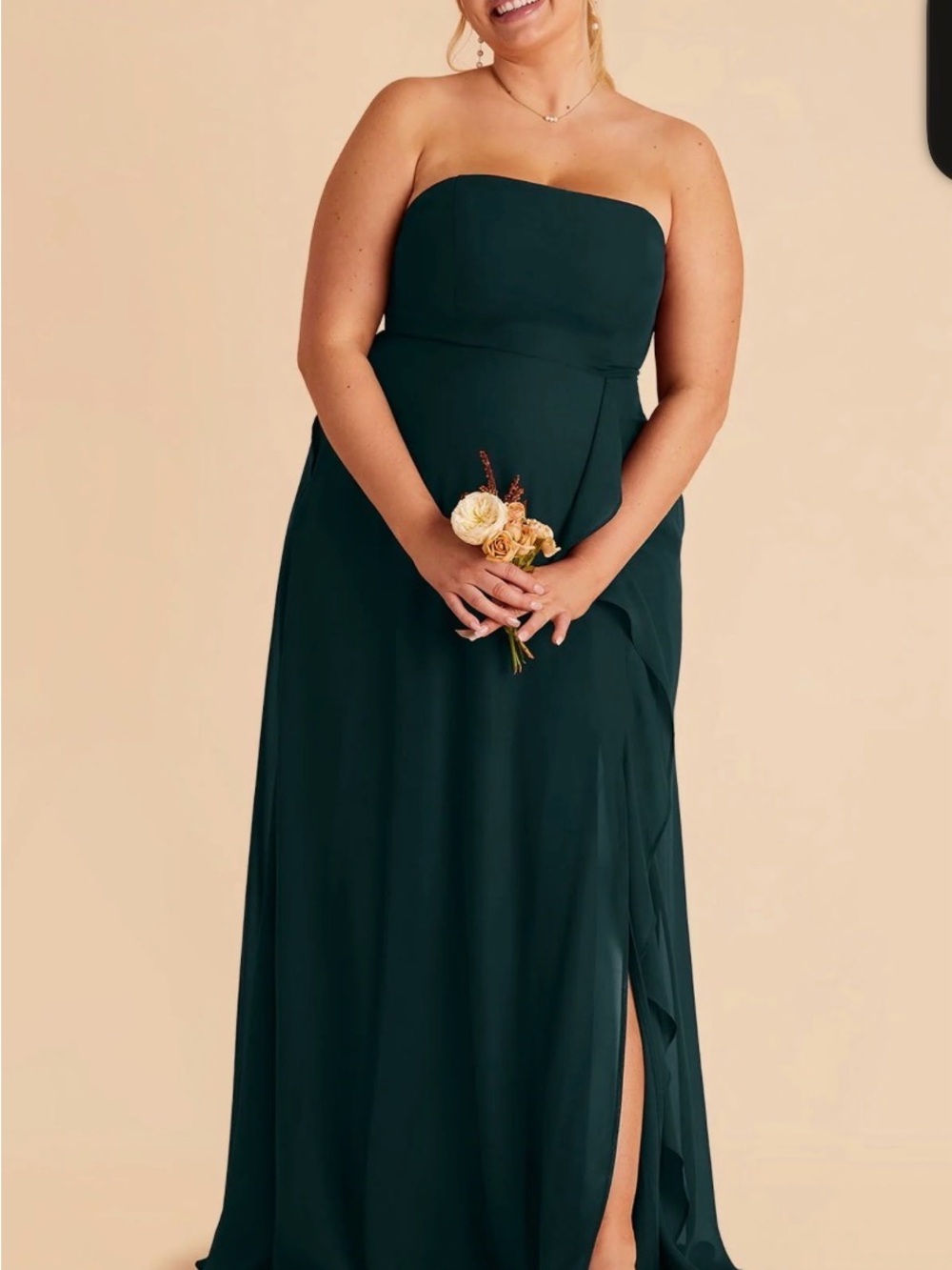 Strapless Emerald Green Evening Bridesmaid Gown